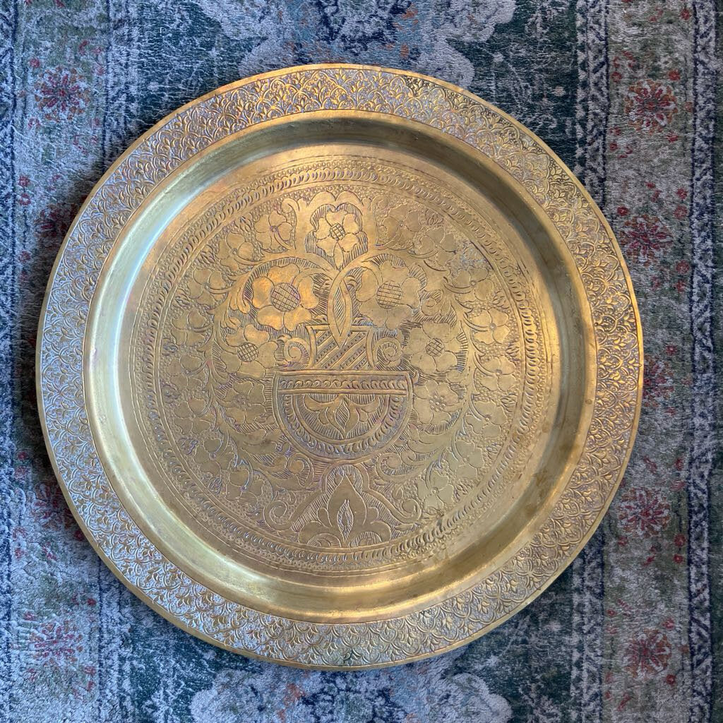 Vintage Etched Brass Tray 18"