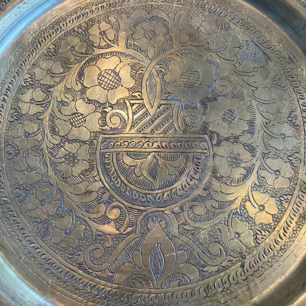 Vintage Etched Brass Tray 18"