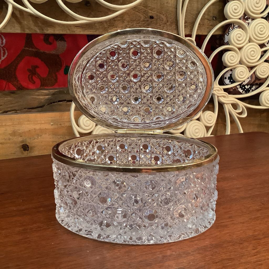 Antique Baccarat Cut Crystal Jewelry Trinket Oval Box