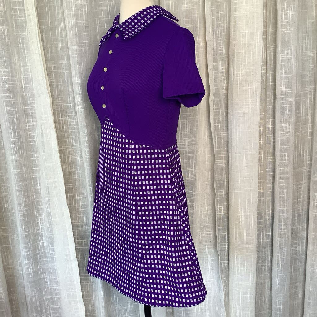 1960s Purple Empire Waist A-Line w/ Faux Buttons