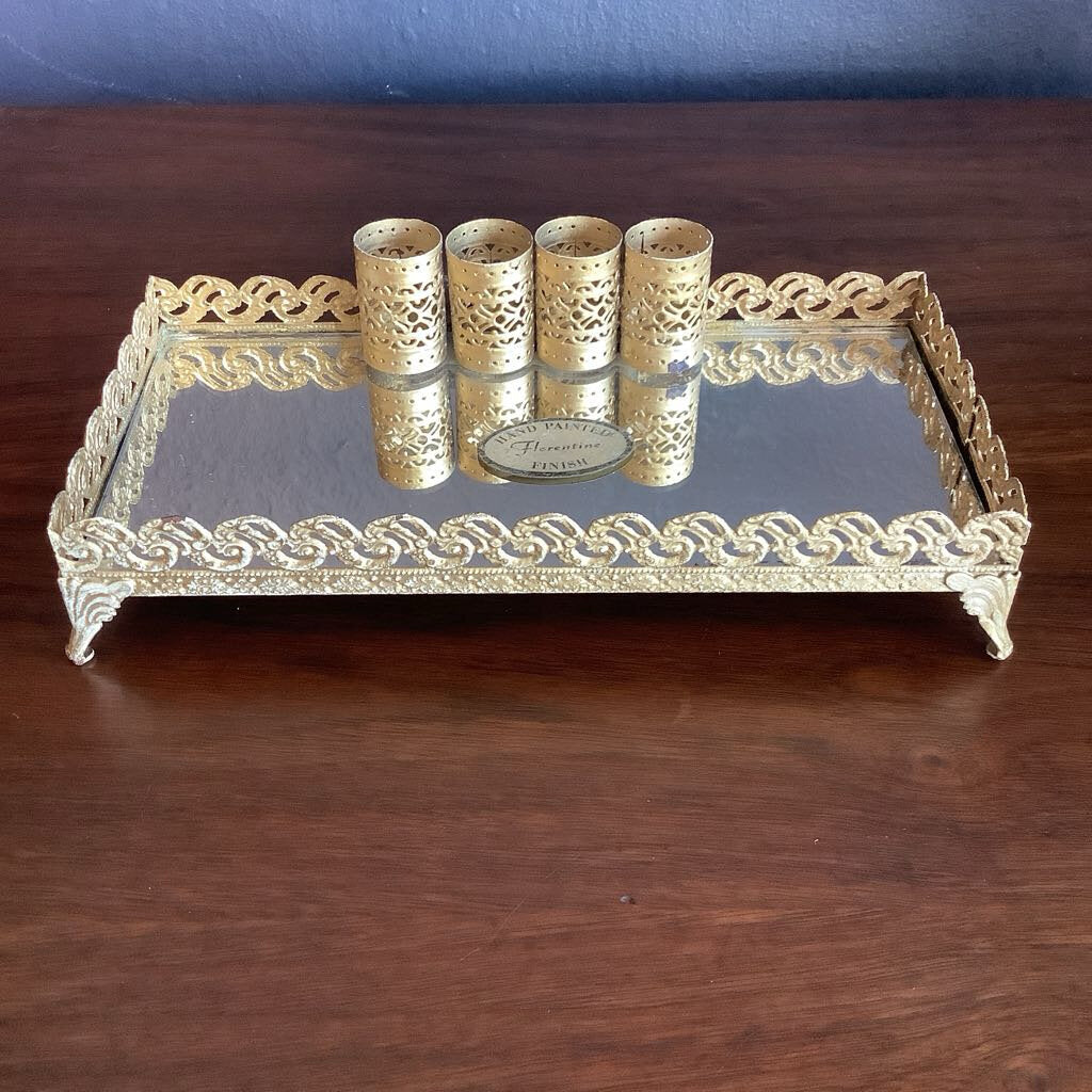 Vintage Florentine Lipstick Holder Mirrored Tray