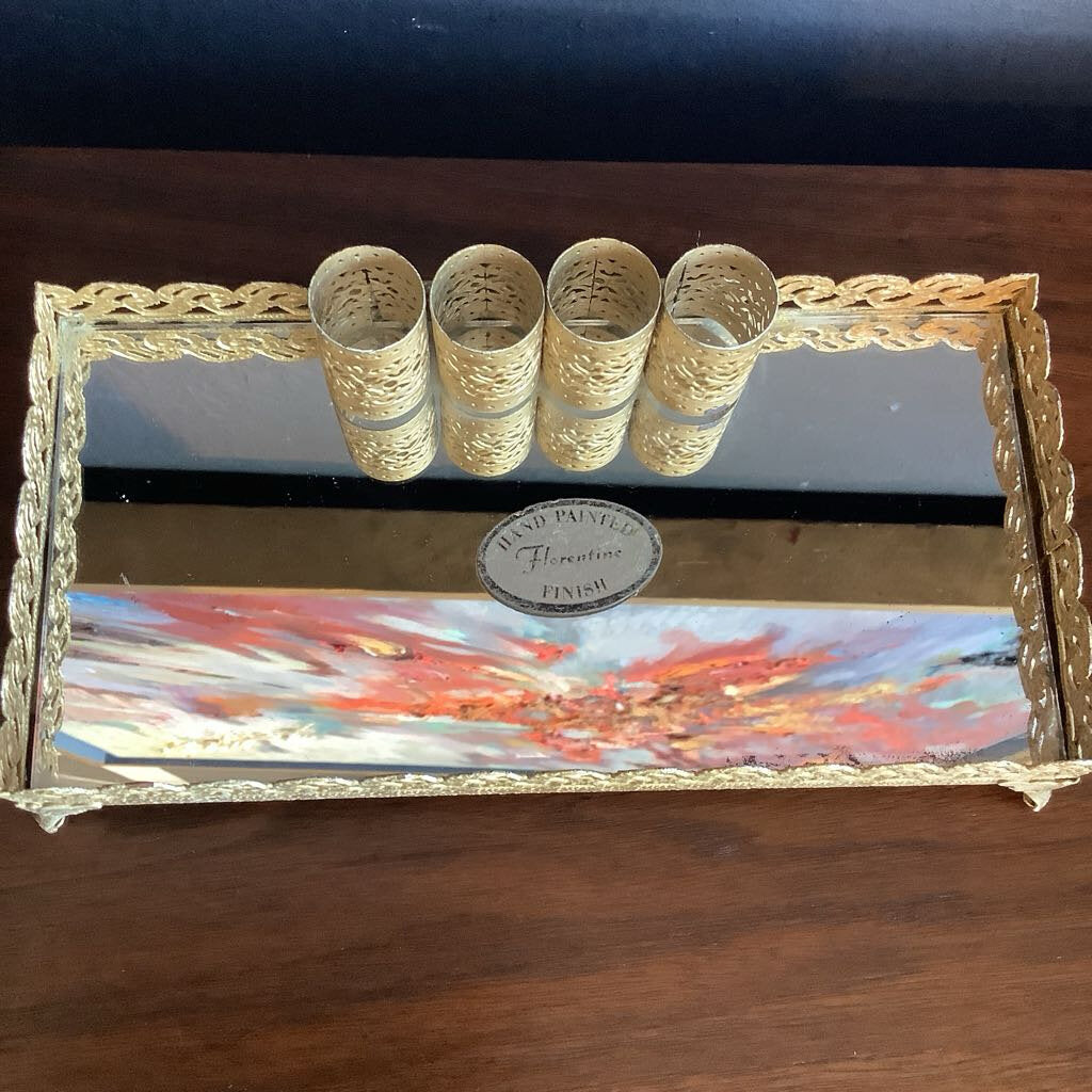 Vintage Florentine Lipstick Holder Mirrored Tray