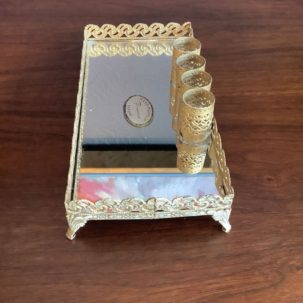 Vintage Florentine Lipstick Holder Mirrored Tray