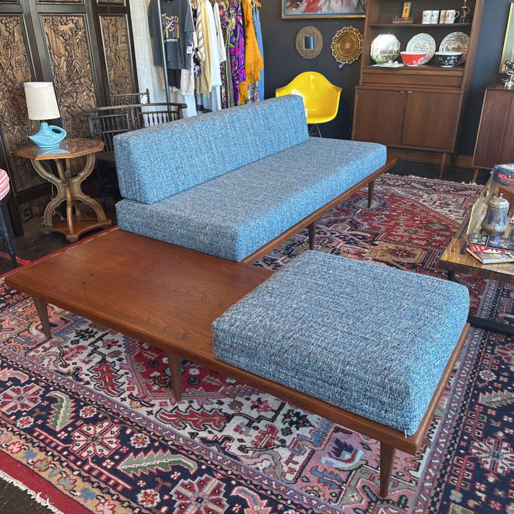 Mid Century 1960's Platform Sectional Sofa w/ Built In Walnut End Tables