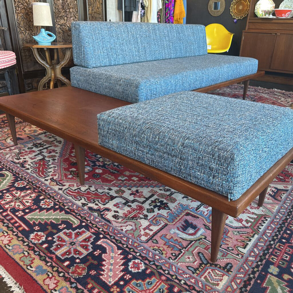 Mid Century 1960's Platform Sectional Sofa w/ Built In Walnut End Tables