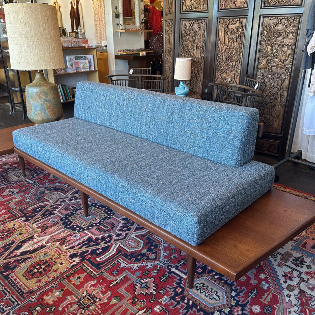 Mid Century 1960's Platform Sectional Sofa w/ Built In Walnut End Tables