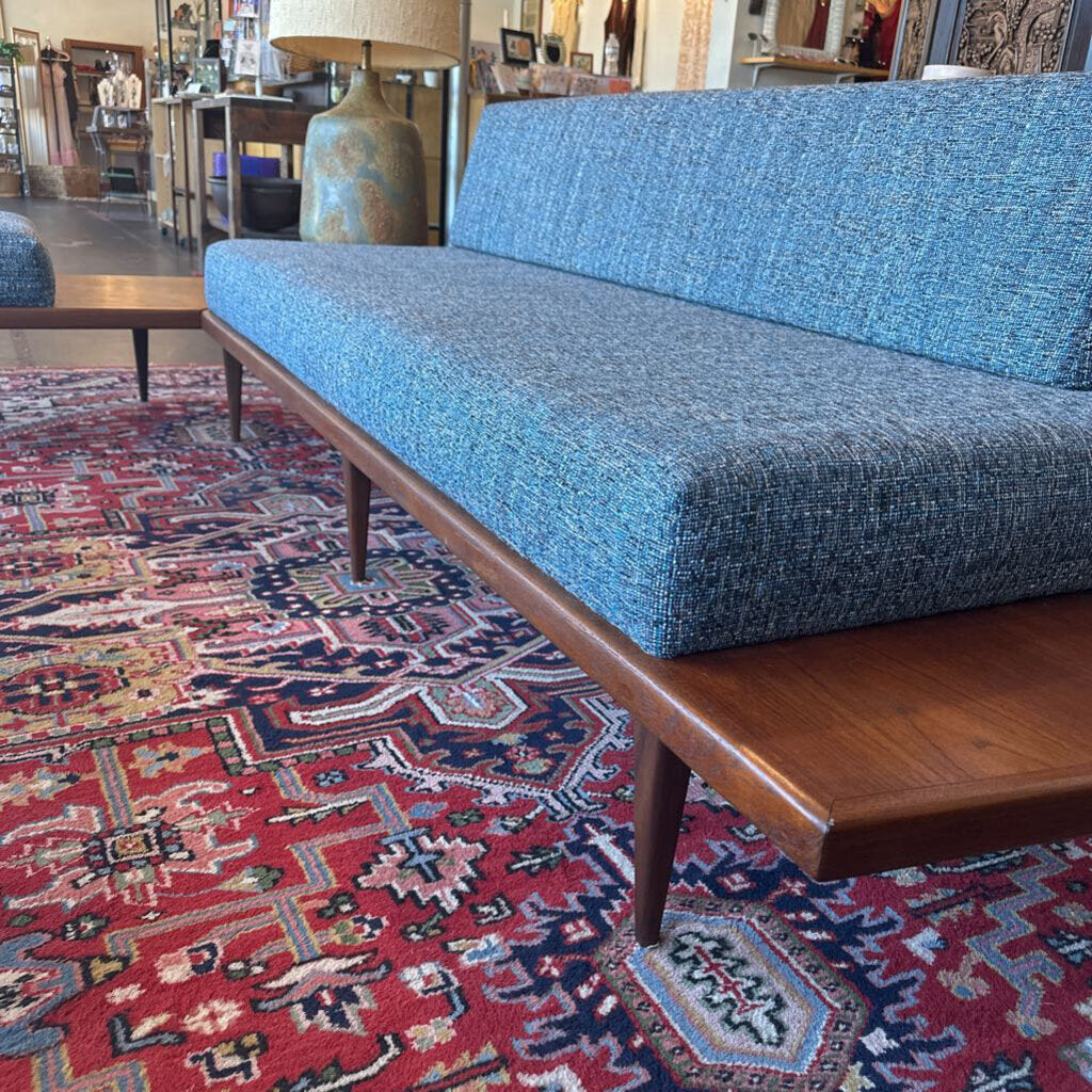 Mid Century 1960's Platform Sectional Sofa w/ Built In Walnut End Tables