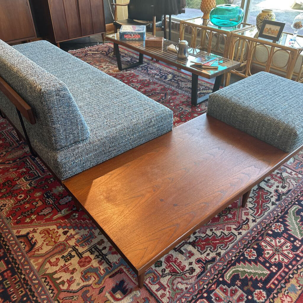 Mid Century 1960's Platform Sectional Sofa w/ Built In Walnut End Tables