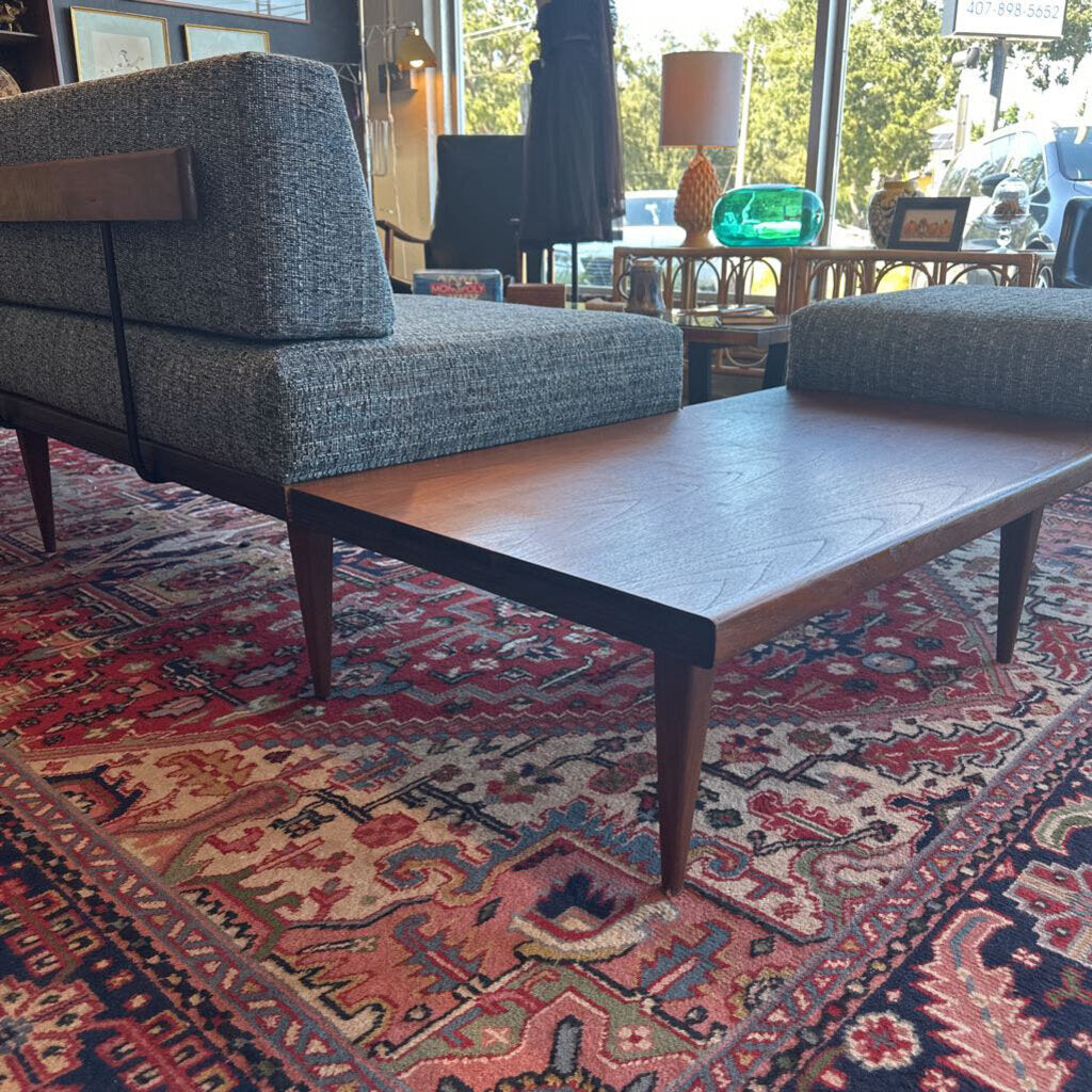 Mid Century 1960's Platform Sectional Sofa w/ Built In Walnut End Tables