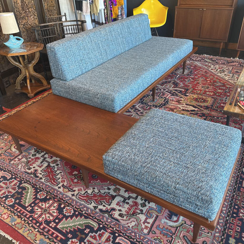 Mid Century 1960's Platform Sectional Sofa w/ Built In Walnut End Tables