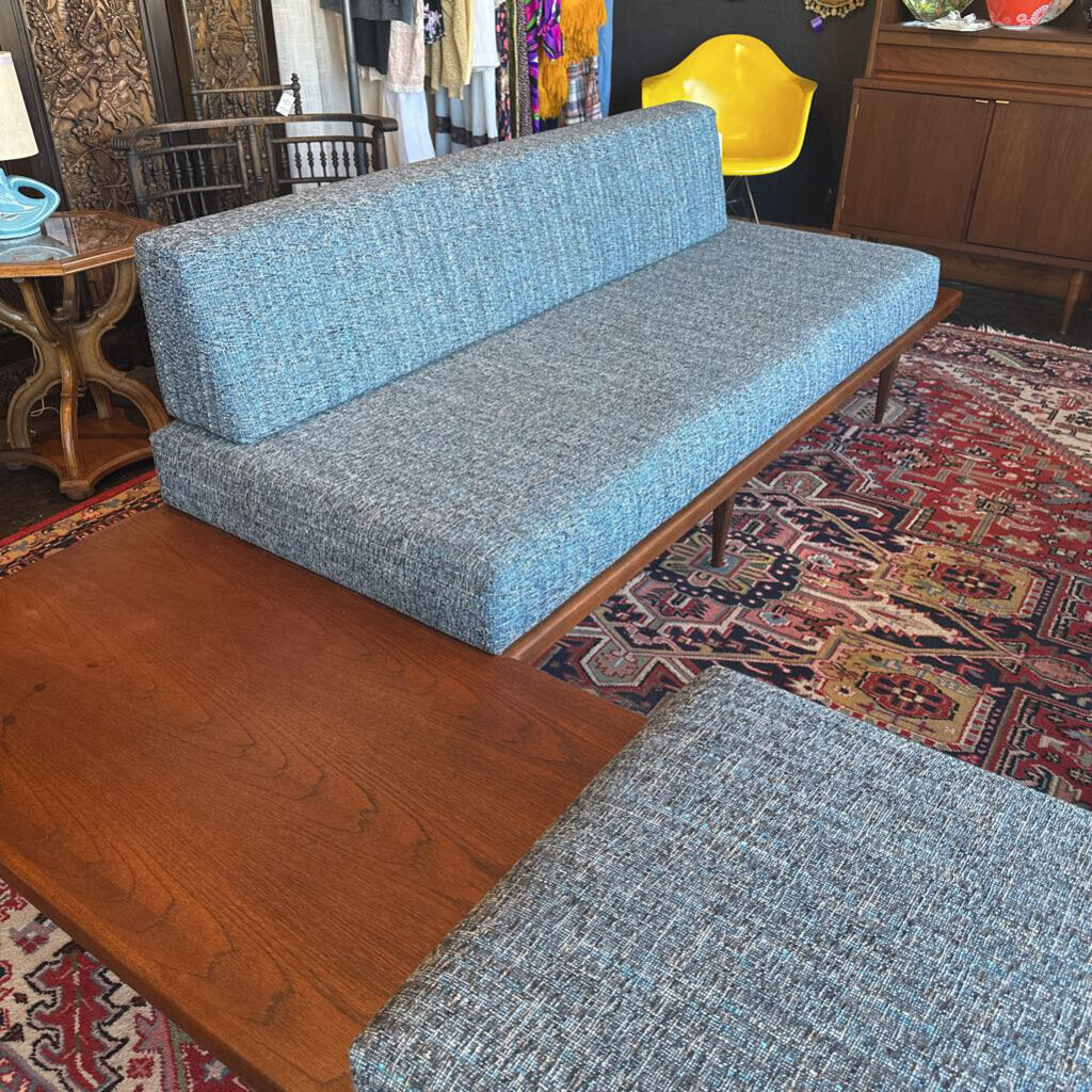 Mid Century 1960's Platform Sectional Sofa w/ Built In Walnut End Tables