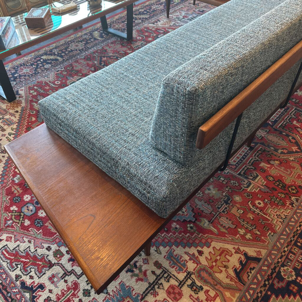 Mid Century 1960's Platform Sectional Sofa w/ Built In Walnut End Tables