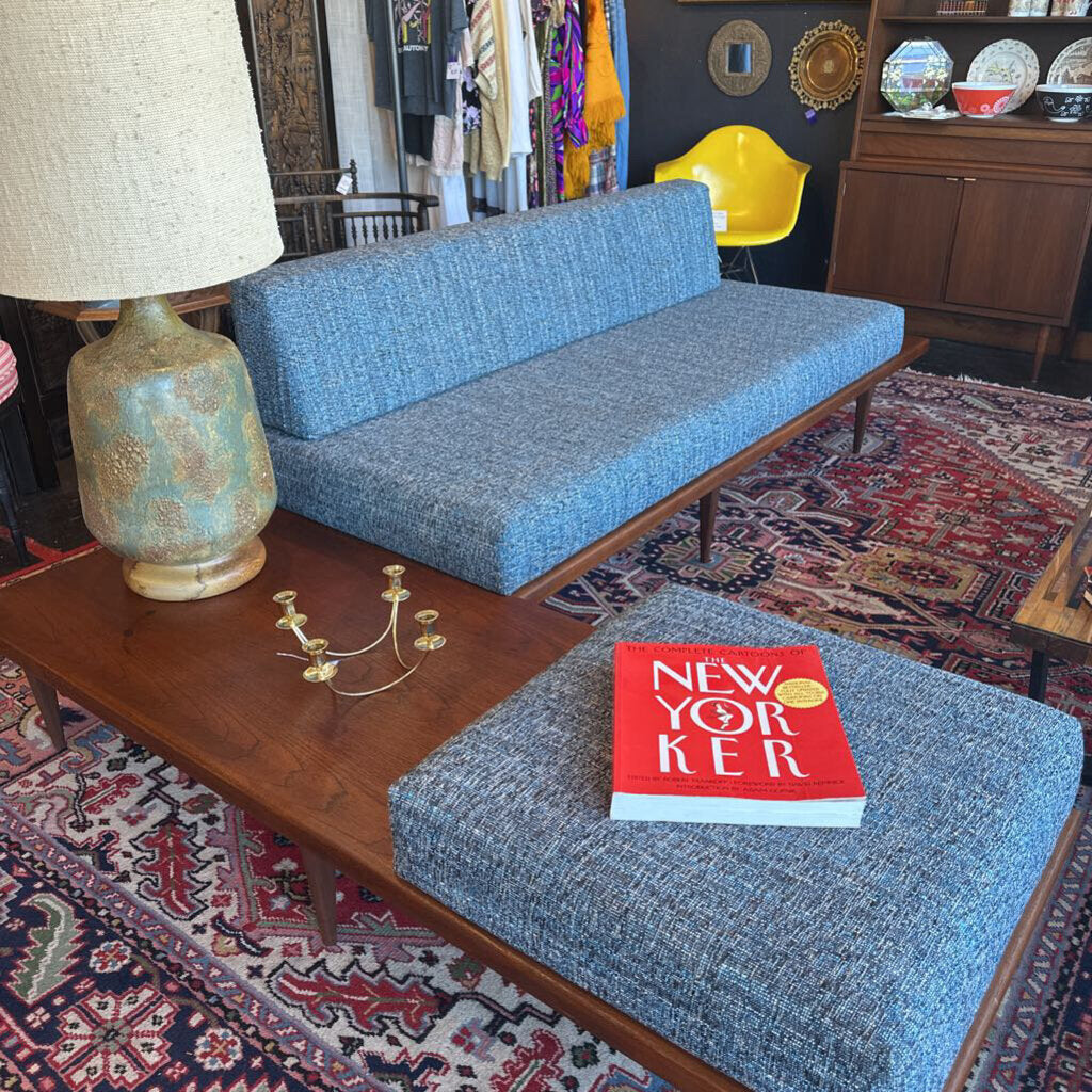 Mid Century 1960's Platform Sectional Sofa w/ Built In Walnut End Tables