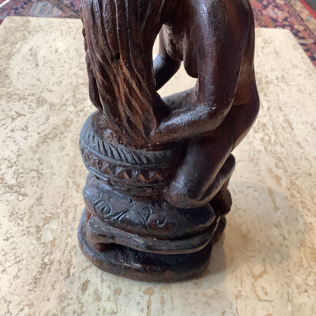 Vtg Hand Carved Woman Washing Hair Wooden Figure