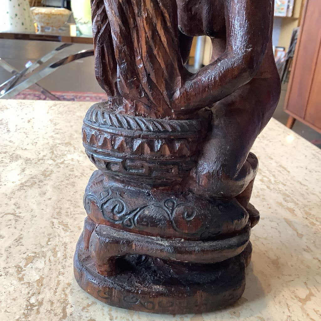 Vtg Hand Carved Woman Washing Hair Wooden Figure