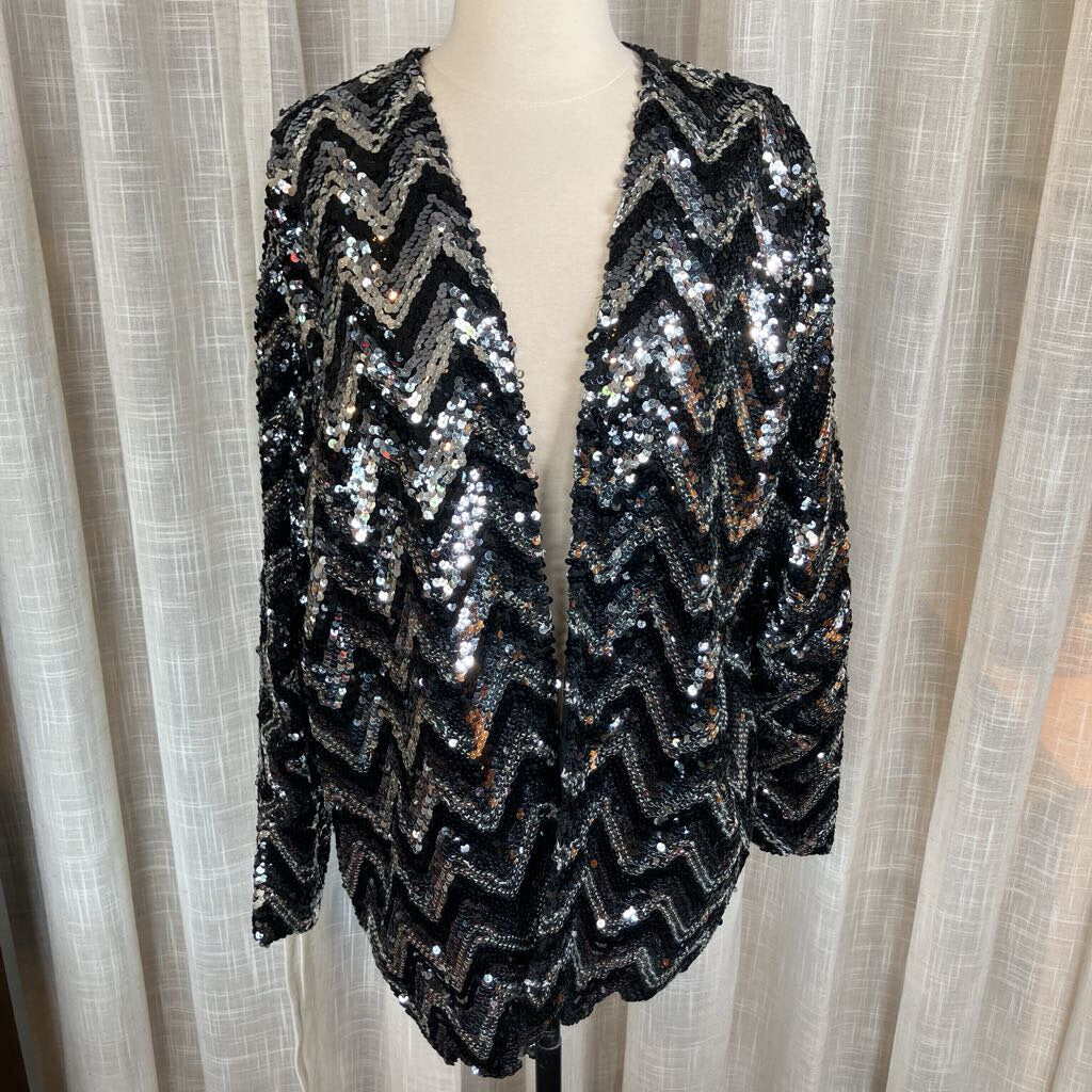 80s Oversized Black and Silver Sequins Jacket