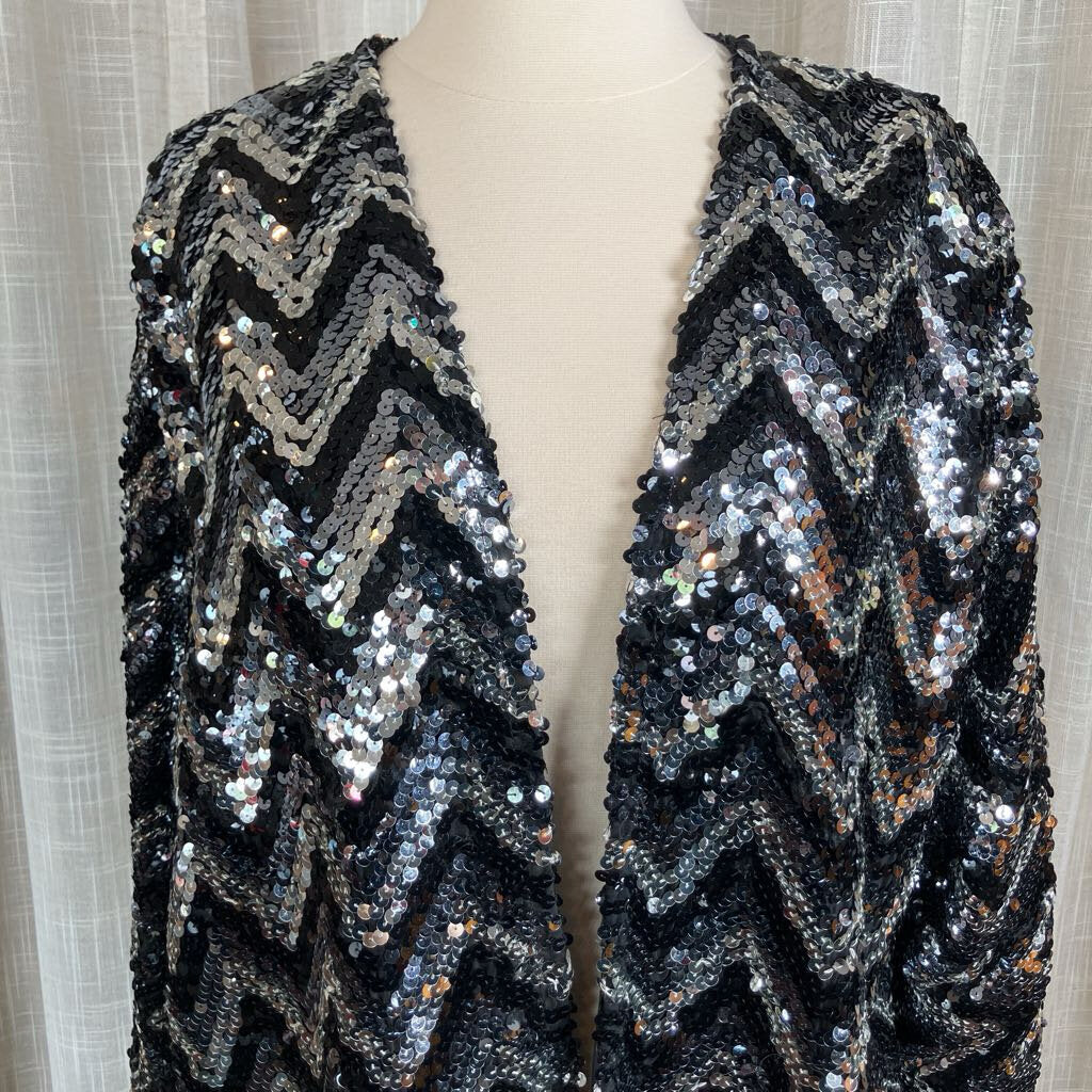 1980s Oversized Black and Silver Sequins Jacket