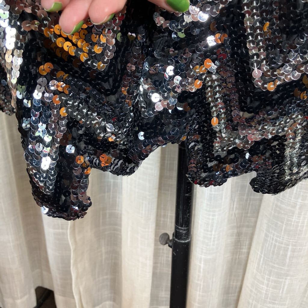 1980s Oversized Black and Silver Sequins Jacket