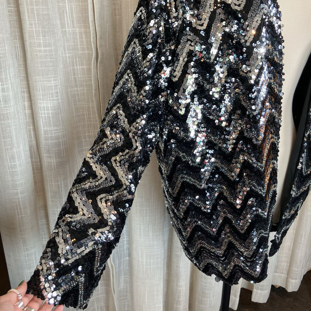 1980s Oversized Black and Silver Sequins Jacket