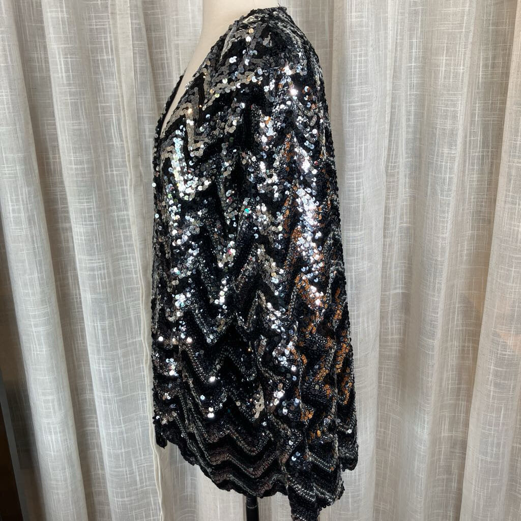 80s Oversized Black and Silver Sequins Jacket