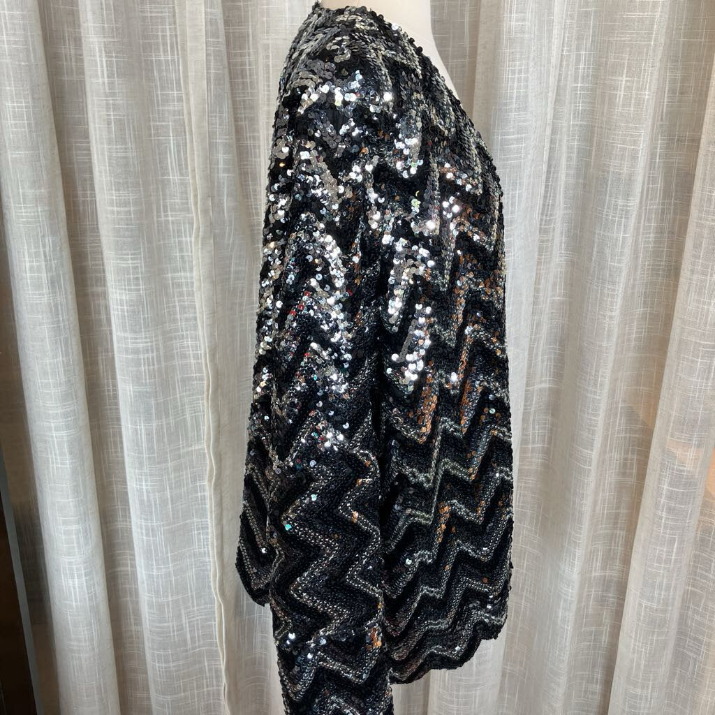 80s Oversized Black and Silver Sequins Jacket