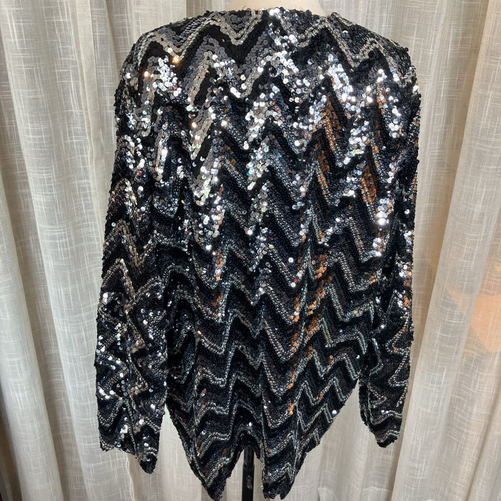 1980s Oversized Black and Silver Sequins Jacket