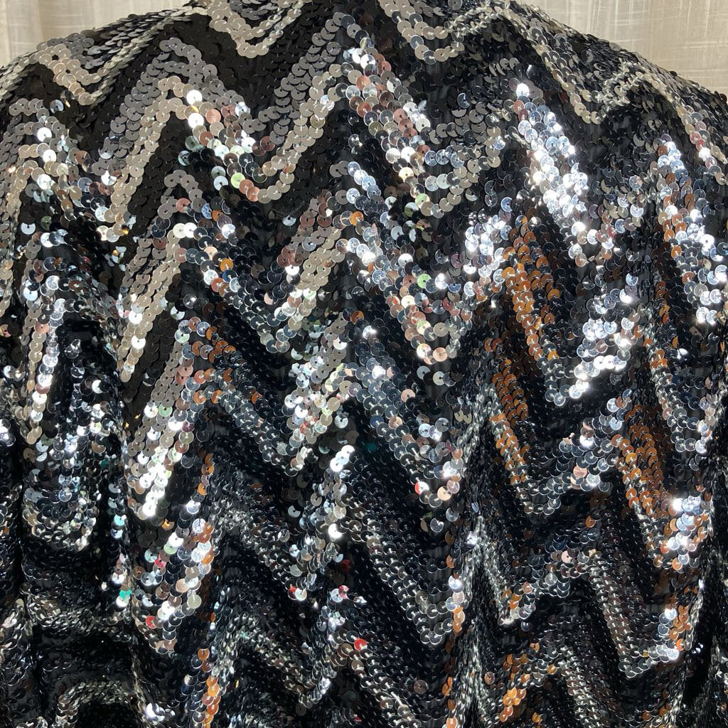 80s Oversized Black and Silver Sequins Jacket