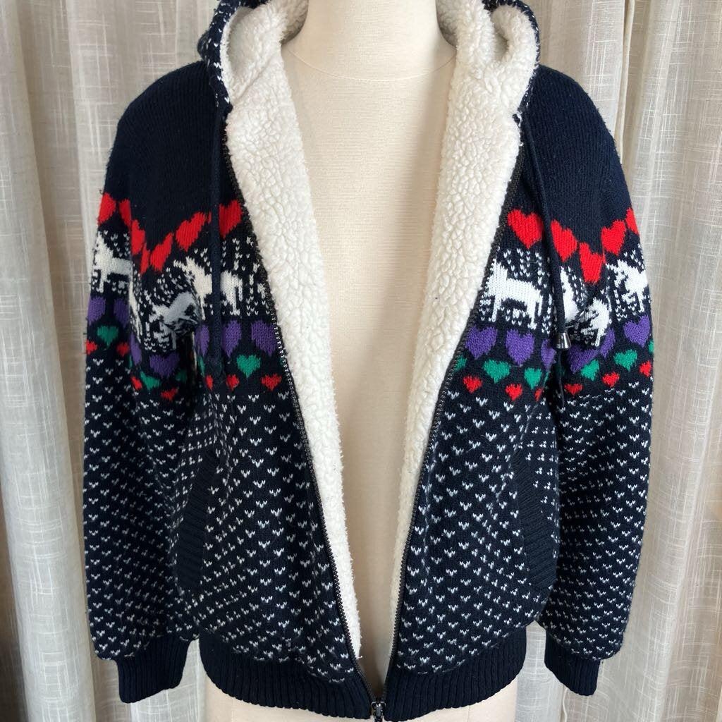 1980s Black Unicorn Sweater Jacket w/ Hoodie