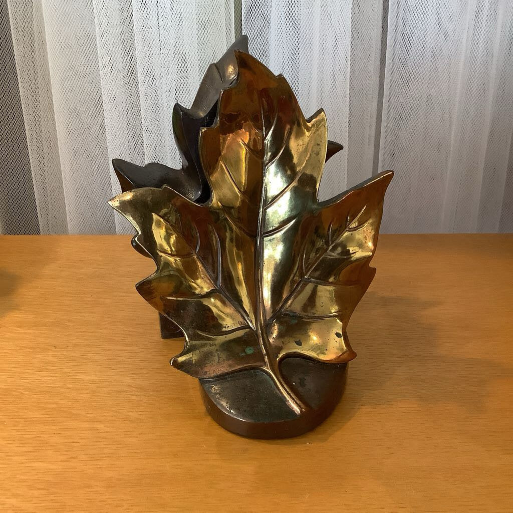 Vintage Copper Brass Maple Leaf Bookends