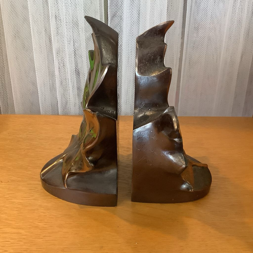 Vintage Copper Brass Maple Leaf Bookends