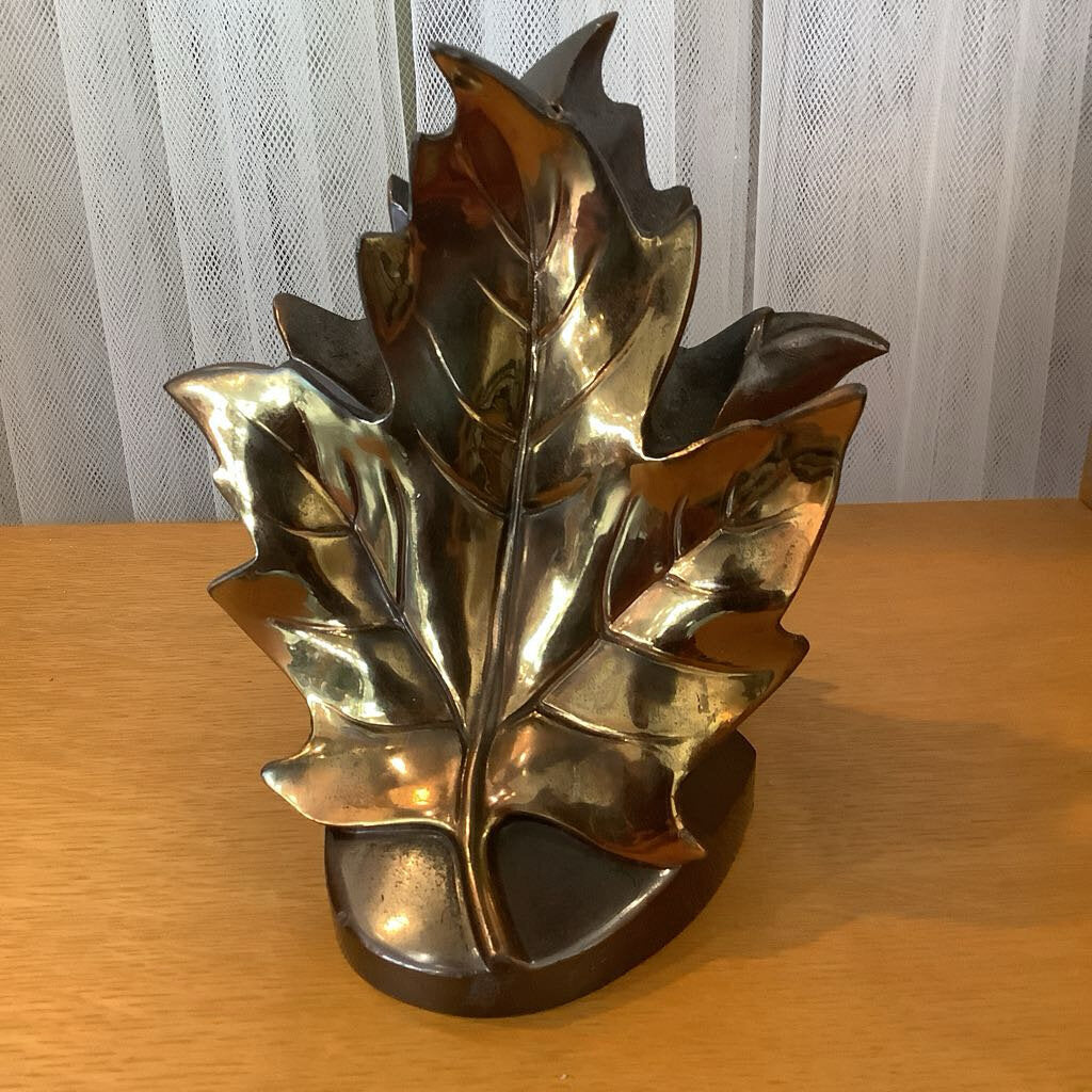 Vintage Copper Brass Maple Leaf Bookends