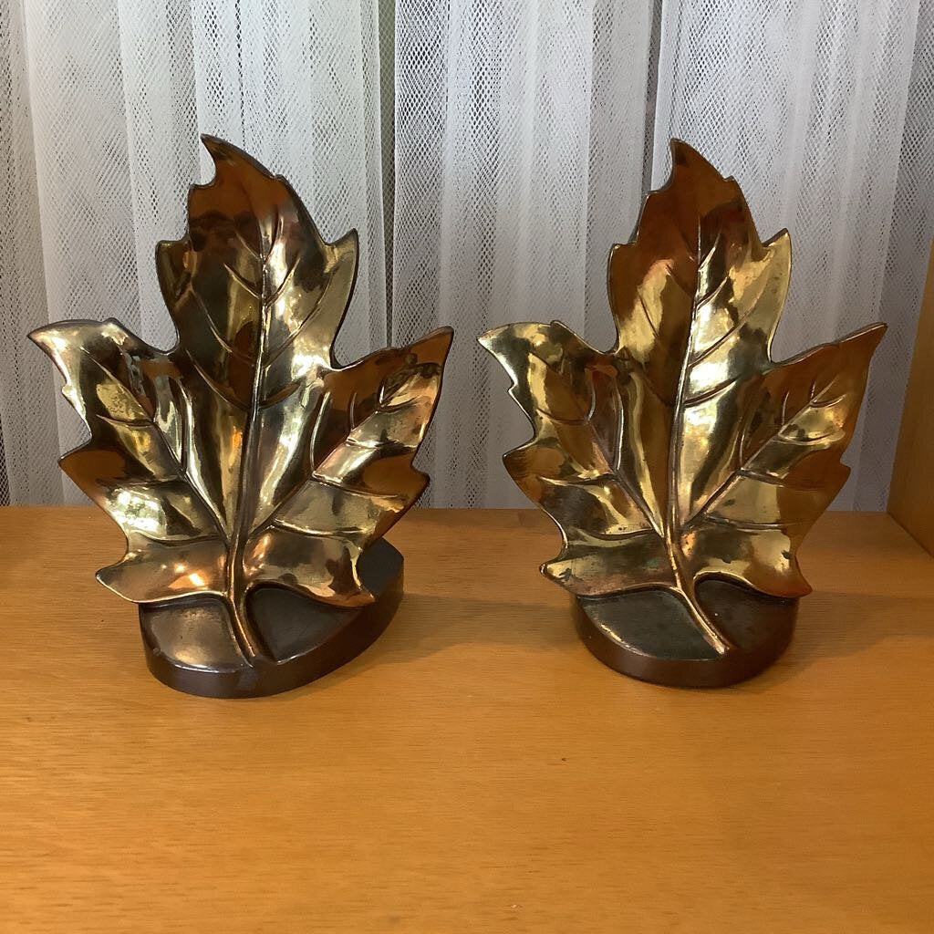 Vintage Copper Brass Maple Leaf Bookends