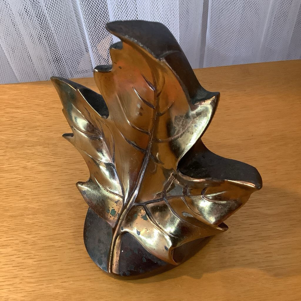 Vintage Copper Brass Maple Leaf Bookends