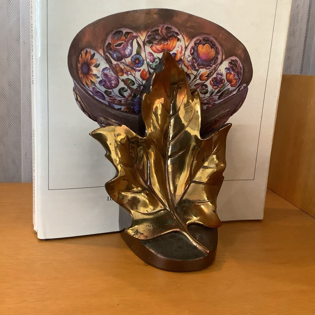 Vintage Copper Brass Maple Leaf Bookends