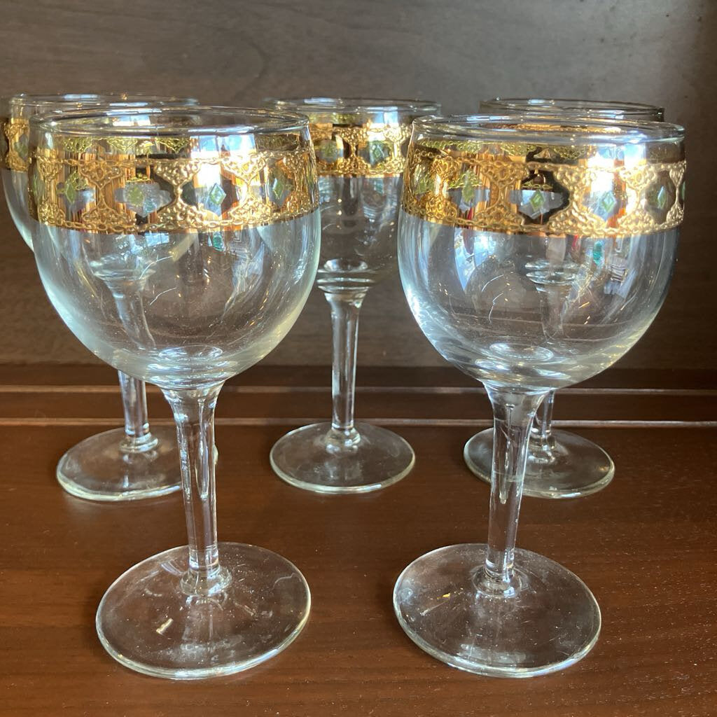 Vintage Set of 5 Culver 22K Gold Embellished Stemware