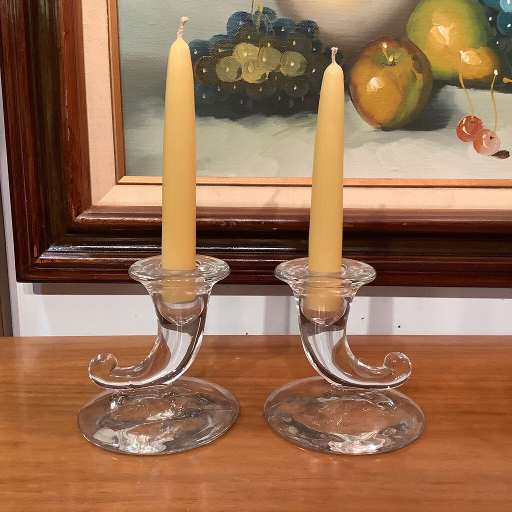 Vintage Glass Horn Candle Holders