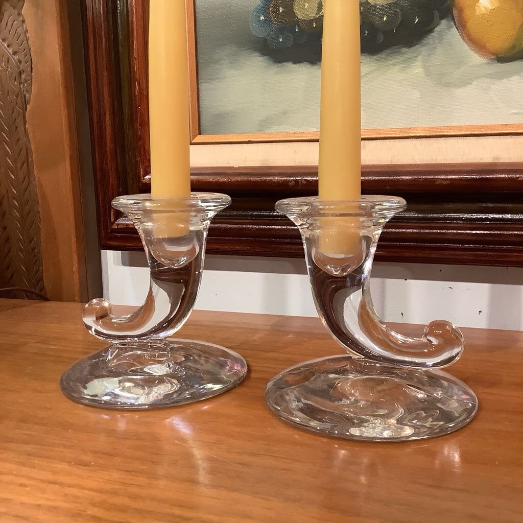 Vintage Glass Horn Candle Holders