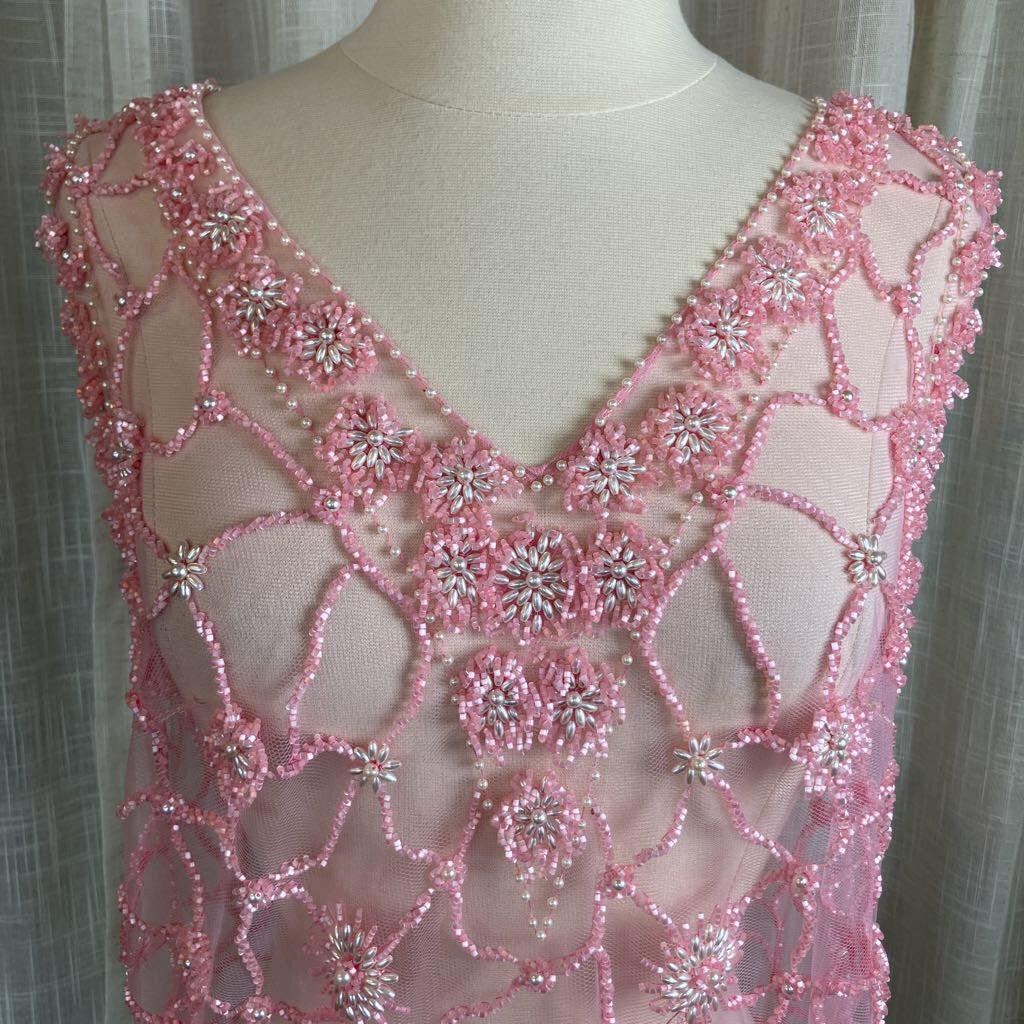 1960's Pink Beaded w/ Pearl Embroidered Sheer Top