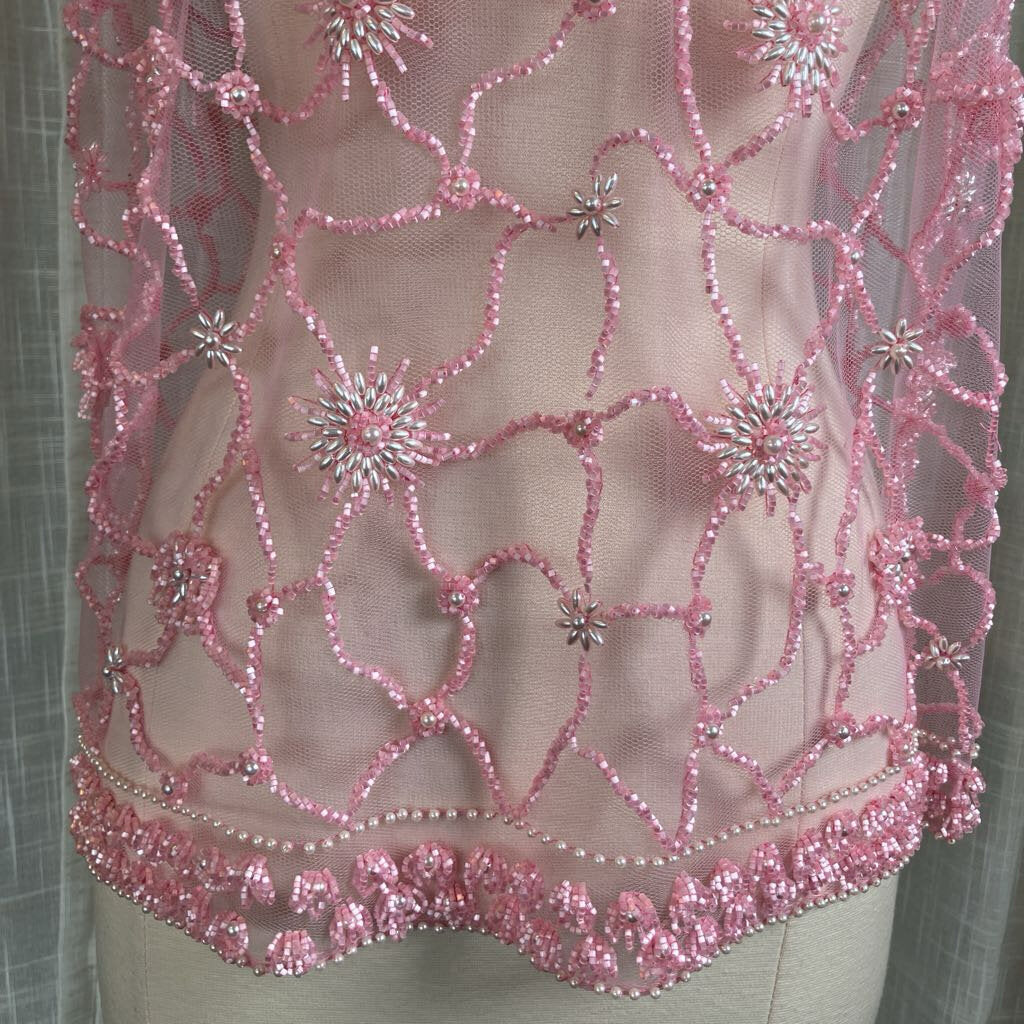 1960's Pink Beaded w/ Pearl Embroidered Sheer Top