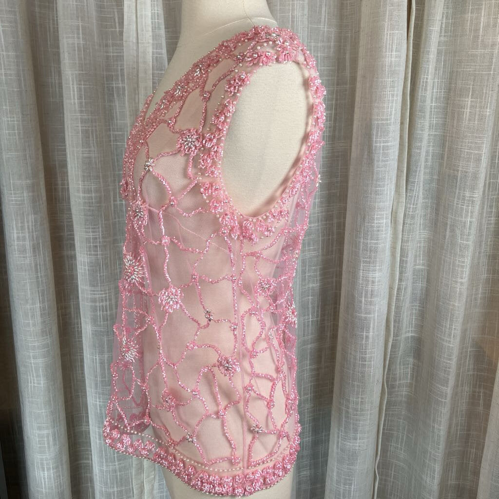 1960's Pink Beaded w/ Pearl Embroidered Sheer Top