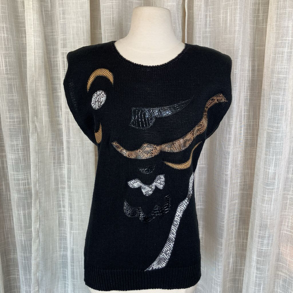 1980s Long Retro Sleeveless Top w/ Faux Snake Skin Patches