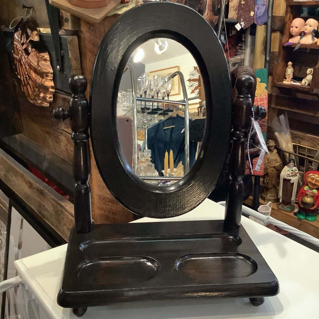 Vtg Solid Wood Vanity Mirror with Tray (Refurbished) Dark Espresso Brown