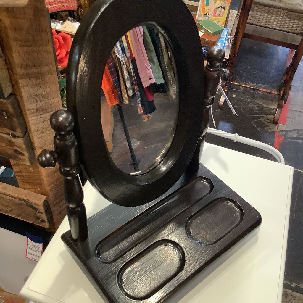 Vtg Solid Wood Vanity Mirror with Tray (Refurbished) Dark Espresso Brown