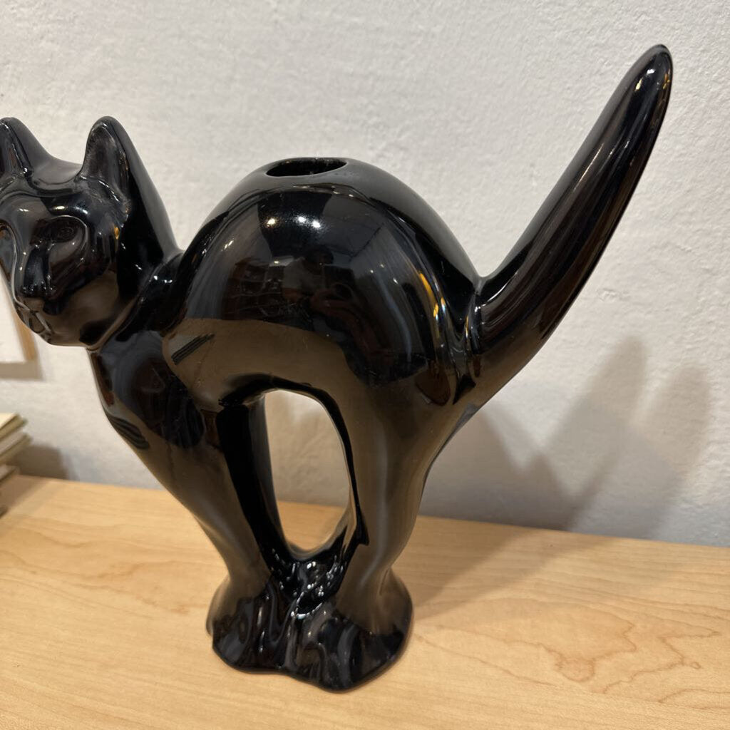 Vintage McCoy Limited Black Cat Candle Holder Ceramic