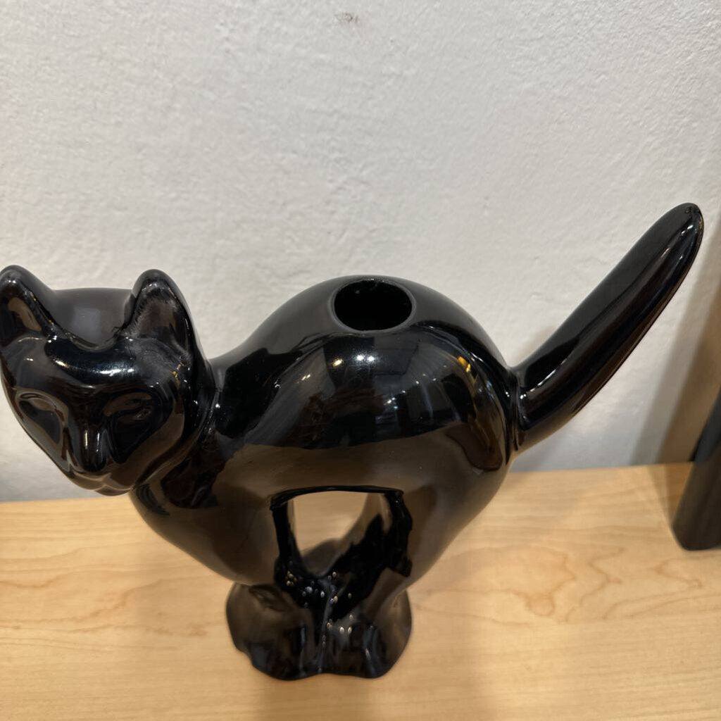 Vintage McCoy Limited Black Cat Candle Holder Ceramic