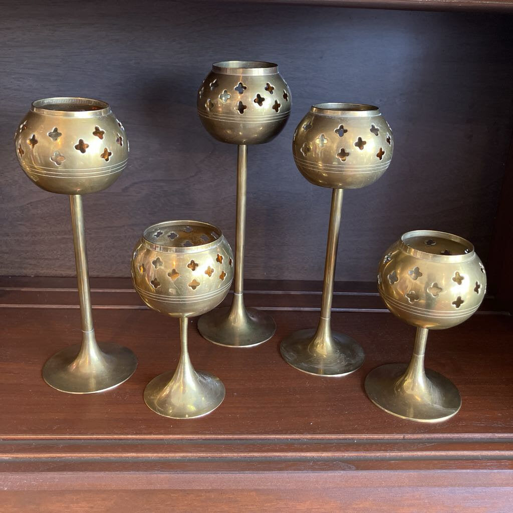 Set of 5 Brass Candle Holders