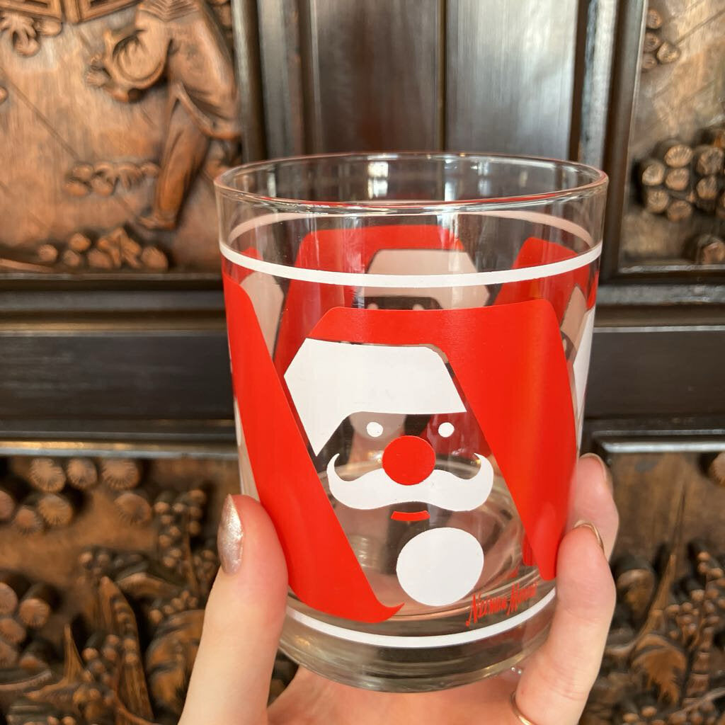 Set of 5 Neiman Marcus Lowball Santa Glasses