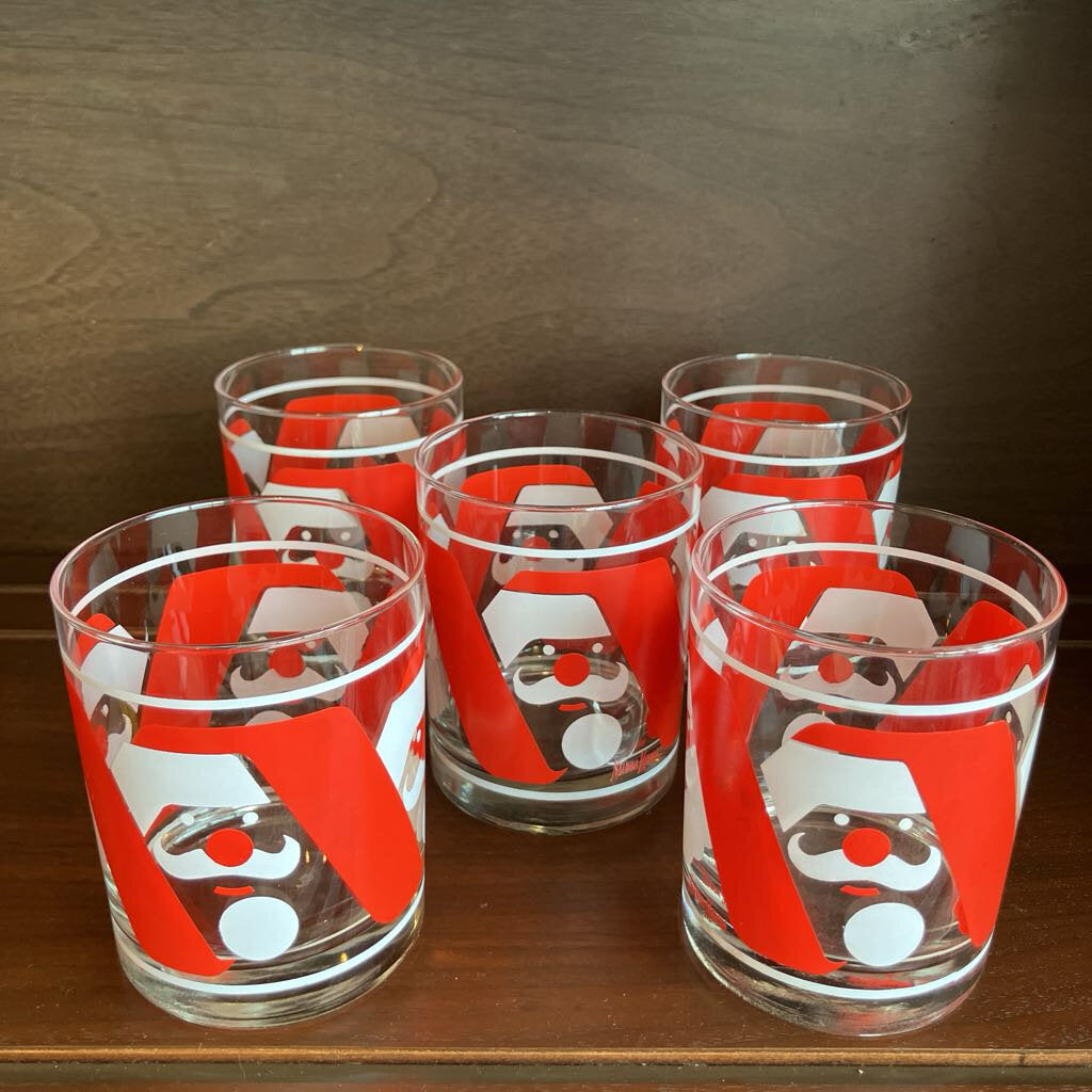 Set of 5 Neiman Marcus Lowball Santa Glasses