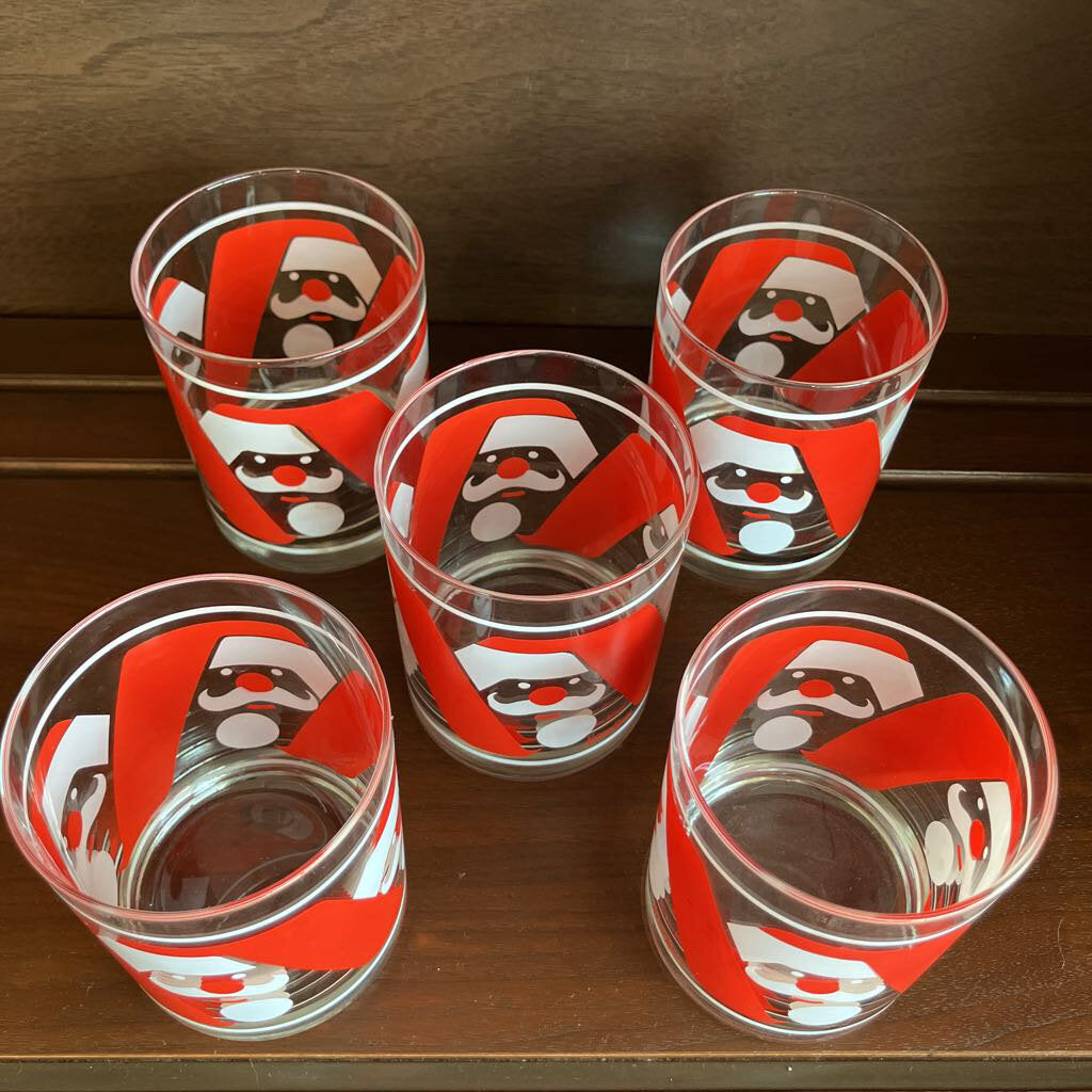 Set of 5 Neiman Marcus Lowball Santa Glasses