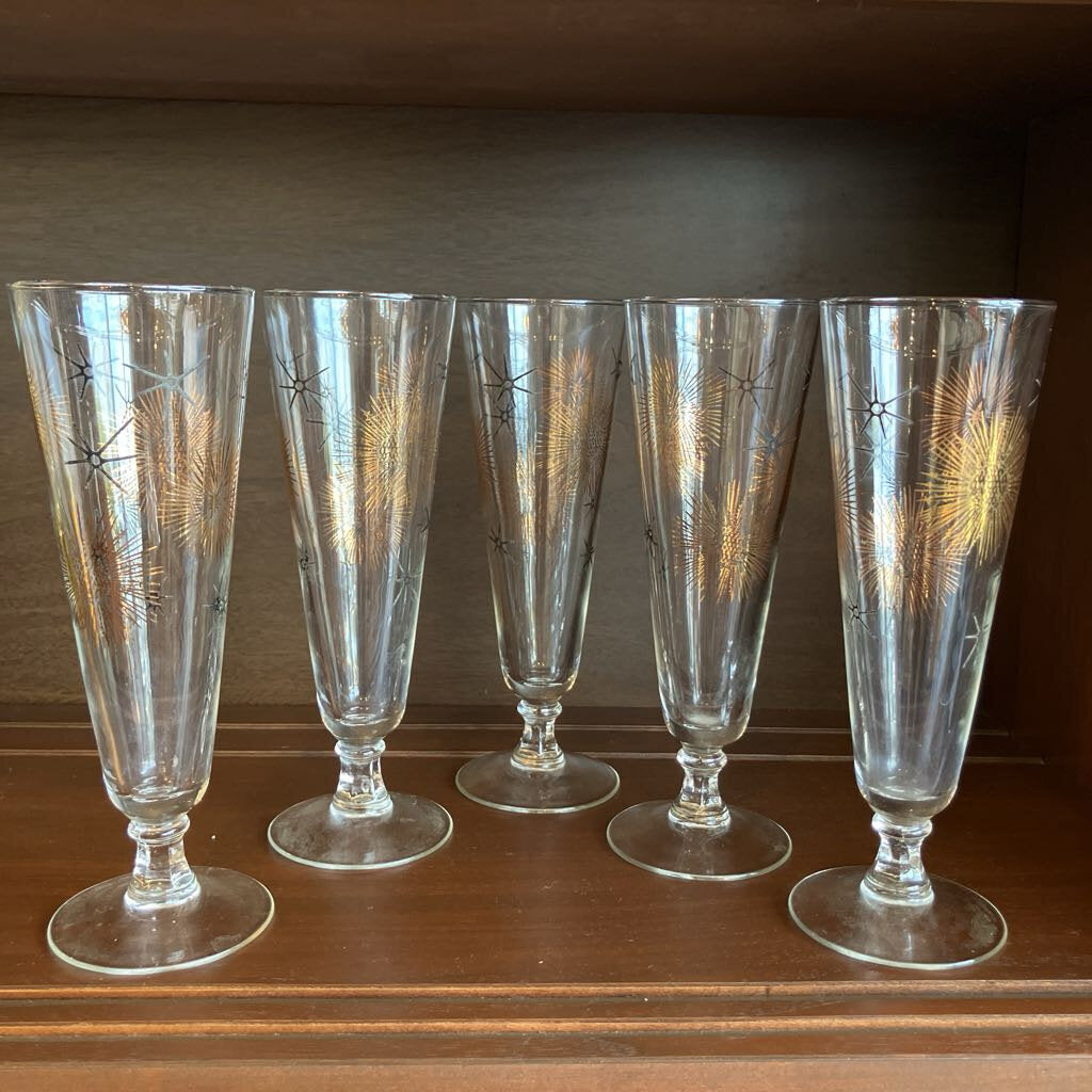 Set of 5 Vintage Atomic Pilsner Glasses